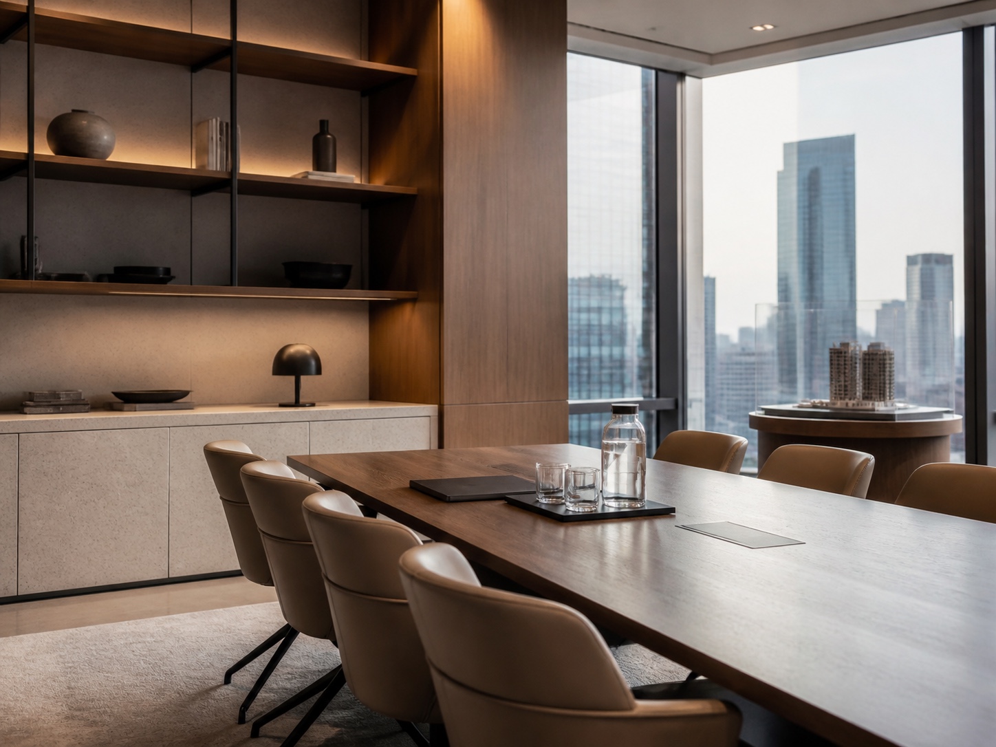 A private strategy room overlooking the city